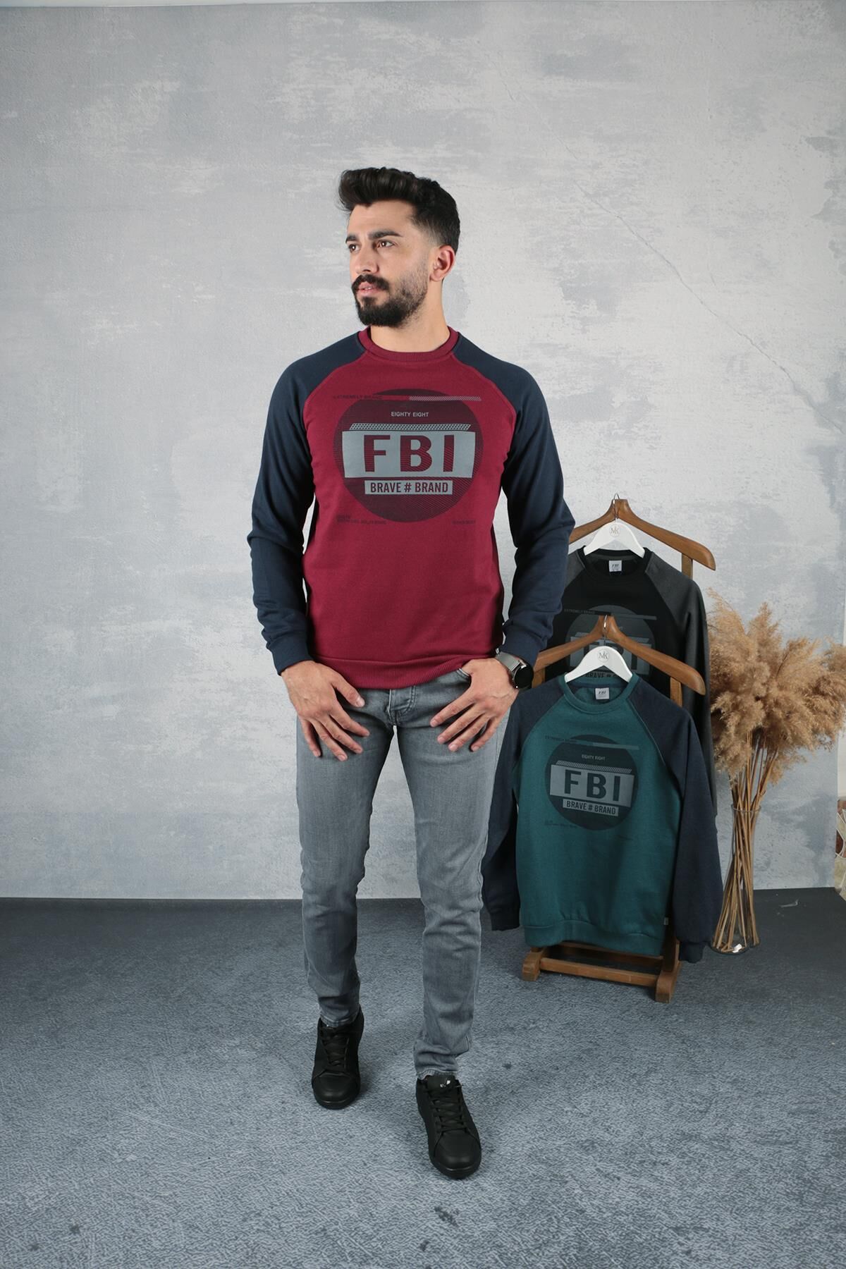 Uzun Kollu Bisiklet Yaka Reglan Kol Pamuk Karışımından Üretilmiş Ribanalı İçi Yumuşak Sweatshirt 95111