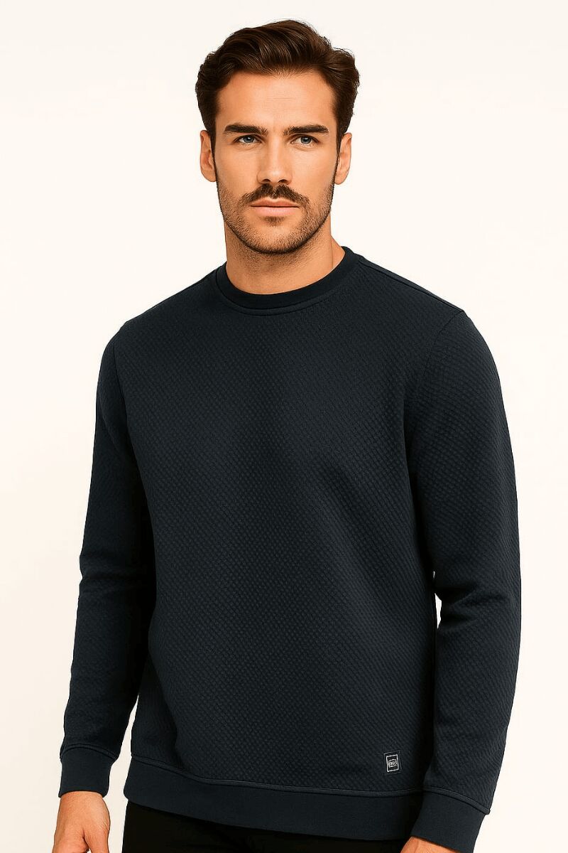 Erkek Sweatshirt Bisiklet Yaka Uzun Kollu Viskon Karışımlı Regular Fit Şık Rahat Günlük Sweat 746 LACİVERT