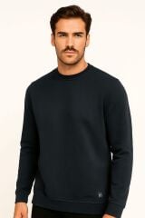 Erkek Sweatshirt Bisiklet Yaka Uzun Kollu Viskon Karışımlı Regular Fit Şık Rahat Günlük Sweat 746 LACİVERT