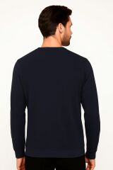 Erkek Sweatshirt Bisiklet Yaka Uzun Kollu Viskon Karışımlı Regular Fit Şık Rahat Günlük Sweat 746 LACİVERT
