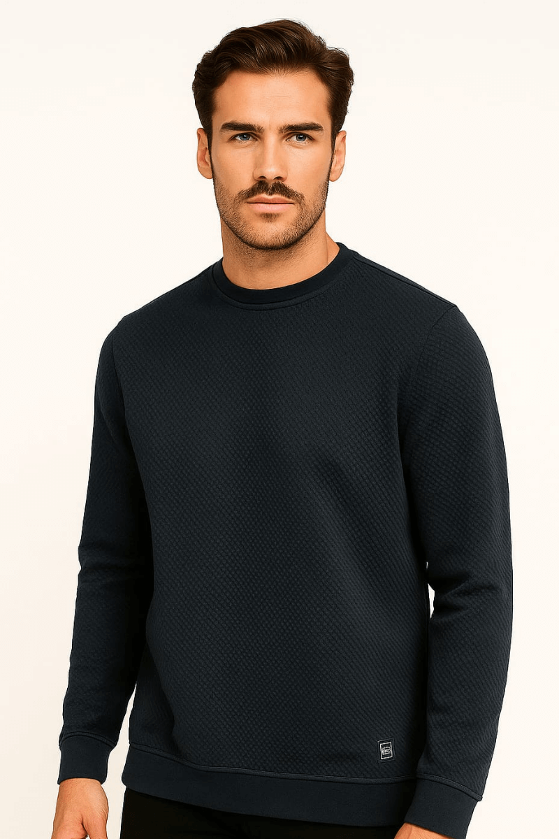 Bisiklet Yaka Uzun Kollu Viskon Karışımlı Regular Kesim Erkek Sweatshirt 746 LACİVERT LACİVERT - L