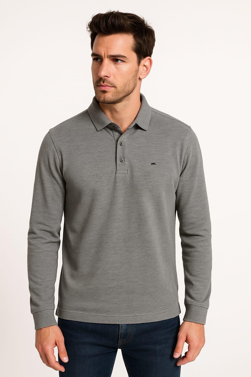 Yarım Düğmeli Uzun Kollu Pamuk Karışımlı Polo Yakalı Selanik Kumaş Erkek  Kazak 625