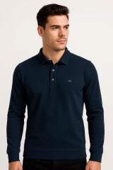 Yarım Düğmeli Uzun Kollu Pamuk Karışımlı Polo Yakalı Selanik Kumaş Erkek  Kazak 625