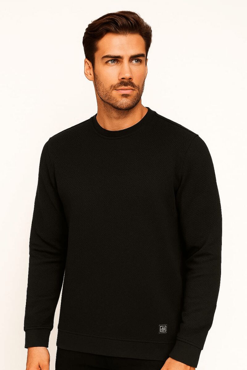 Erkek Sweatshirt Bisiklet Yaka Uzun Kollu Viskon Karışımlı Regular Fit Şık Rahat Günlük Sweat 746 SİYAH