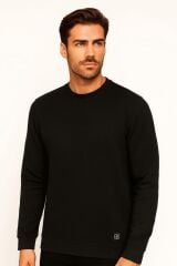 Erkek Sweatshirt Bisiklet Yaka Uzun Kollu Viskon Karışımlı Regular Fit Şık Rahat Günlük Sweat 746 SİYAH