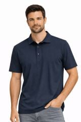 Polo Yaka Yarım Düğmeli Erkek Tişört – Çizgi Detaylı, Rahat Kalıp, Şık ve Modern Günlük T-Shirt LACİVERT