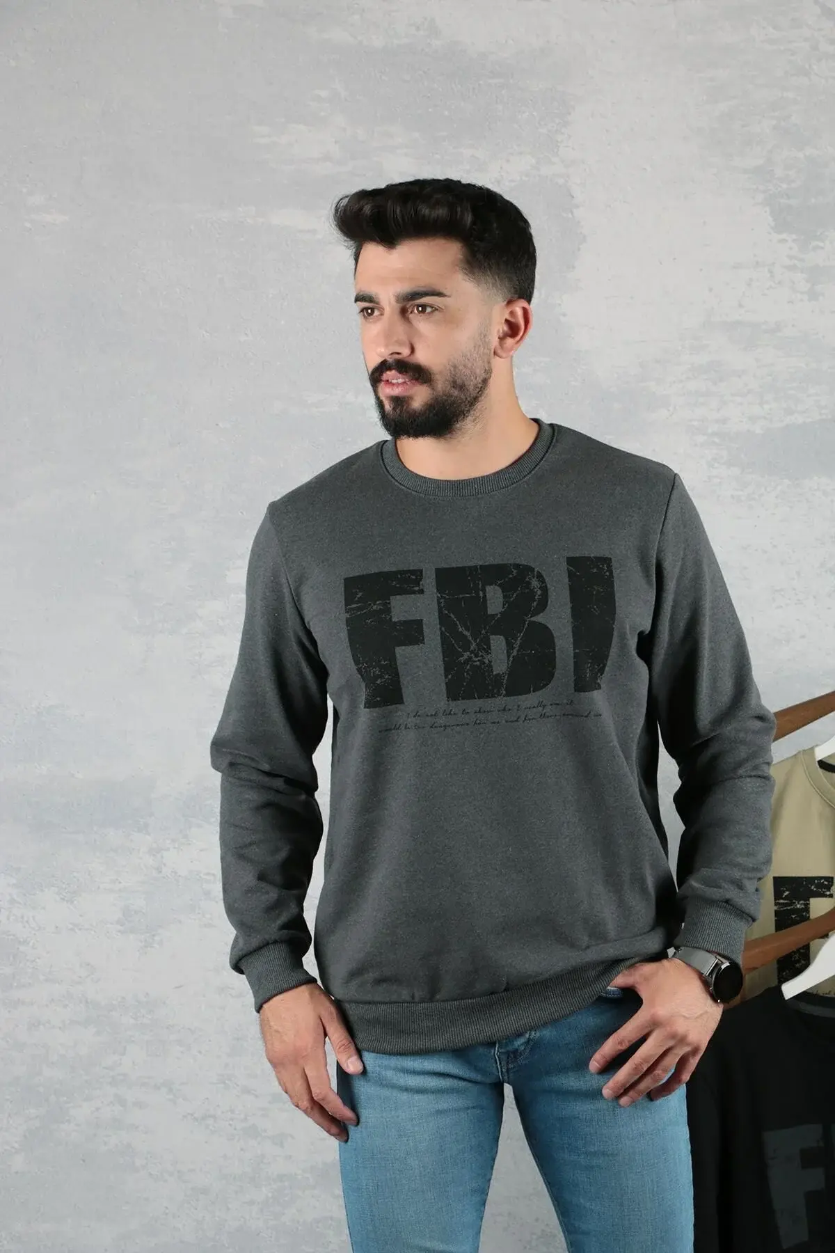 Bisiklet Yaka Pamuk Karışımından Üretilmiş  Ribanalı İçi Yumuşak Sweatshirt 5311