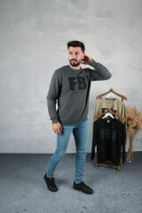 Bisiklet Yaka Pamuk Karışımından Üretilmiş  Ribanalı İçi Yumuşak Sweatshirt 5311