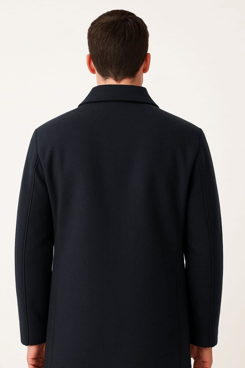 Uzun Kollu Yandan Cepli Kasik Ceket Üstü Kaban Erkek  Kaşe By Brillo E41473 LACİVERT