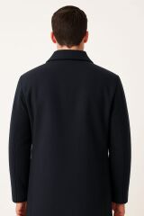 Uzun Kollu Yandan Cepli Kasik Ceket Üstü Kaban Erkek  Kaşe By Brillo E41473 LACİVERT