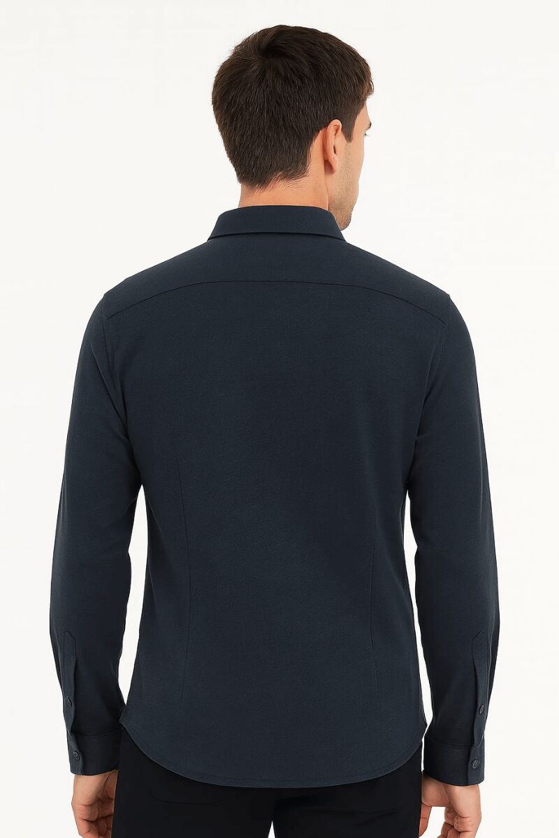 Kalın Ve Rahat Uzun Kollu Düğme Kapamalı Şık Erkek Gömlek 684 LACİVERT