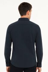 Kalın Ve Rahat Uzun Kollu Düğme Kapamalı Şık Erkek Gömlek 684 LACİVERT