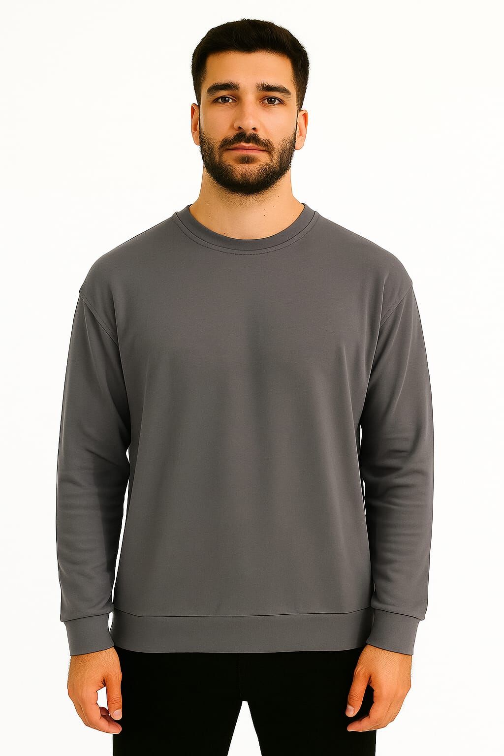Erkek Sweatshirt Bisiklet Yaka Uzun Kollu Viskon Karışımlı Regular Fit Rahat Sade Şık Günlük Sweat 95256-27 ANTRASİT