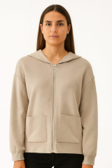 Fermuar Detaylı Yandan Cepli Kapşonlu Hırka