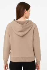 Fermuar Detaylı Yandan Cepli Kapşonlu Hırka