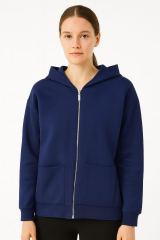 Fermuar Detaylı Yandan Cepli Kapşonlu Hırka