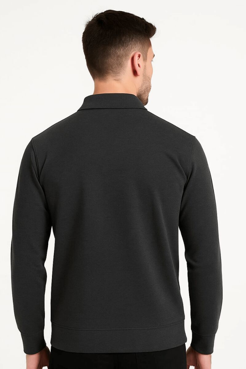 Erkek Polo Yaka Sweatshirt Uzun Kollu Yarım Fermuarlı – Pamuk Karışımlı Regular Fit Rahat Sweat 683 SİYAH