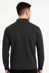 Erkek Polo Yaka Sweatshirt Uzun Kollu Yarım Fermuarlı – Pamuk Karışımlı Regular Fit Rahat Sweat 683 SİYAH