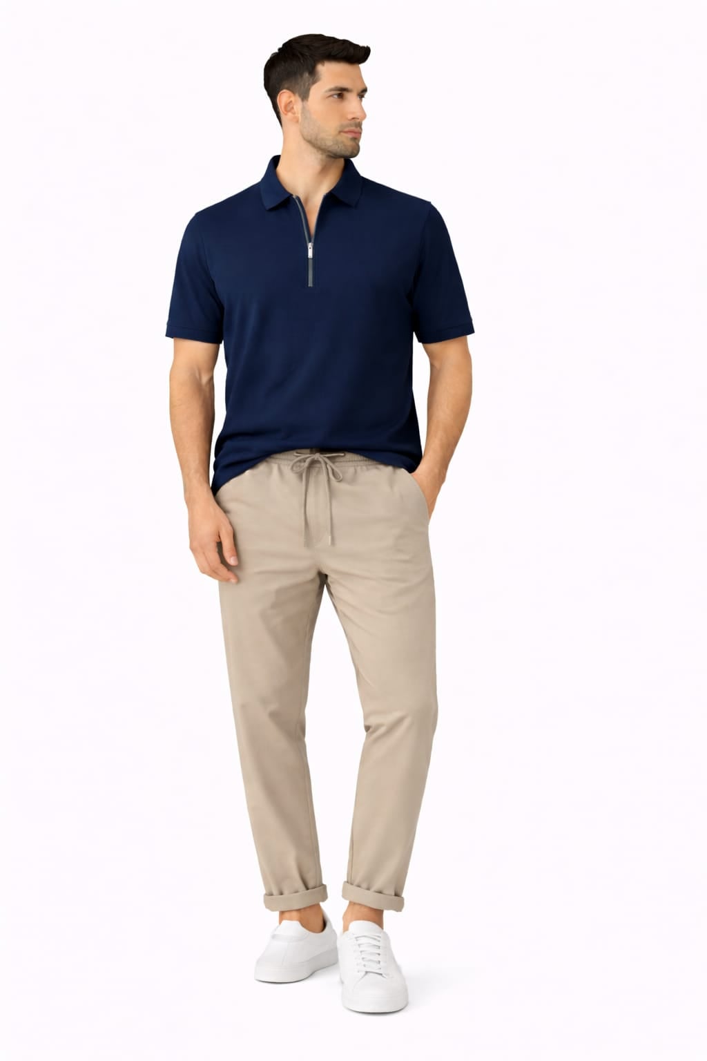 Polo Yaka Yarım Fermuar Kısa Kollu Erkek Tişört 4816 LACİVERT LACİVERT - XL