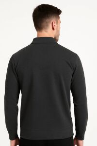 Polo Yaka  Uzun Kollu Yarım Fermuarlı Pamuk Karışımlı Regular Kesim Erkek Sweatshirt 683 SİYAH SİYAH - XL