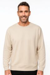 Erkek Sweatshirt Bisiklet Yaka Uzun Kollu Viskon Karışımlı Regular Fit Rahat Sade Şık Günlük Sweat 95256-27 BEJ