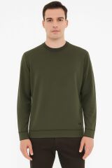 Triko Bisiklet Yaka Çizgi Detaylı Uzun Kollu Erkek Sweatshirt Günlük Kombinlere Uygun 5133 HAKİ