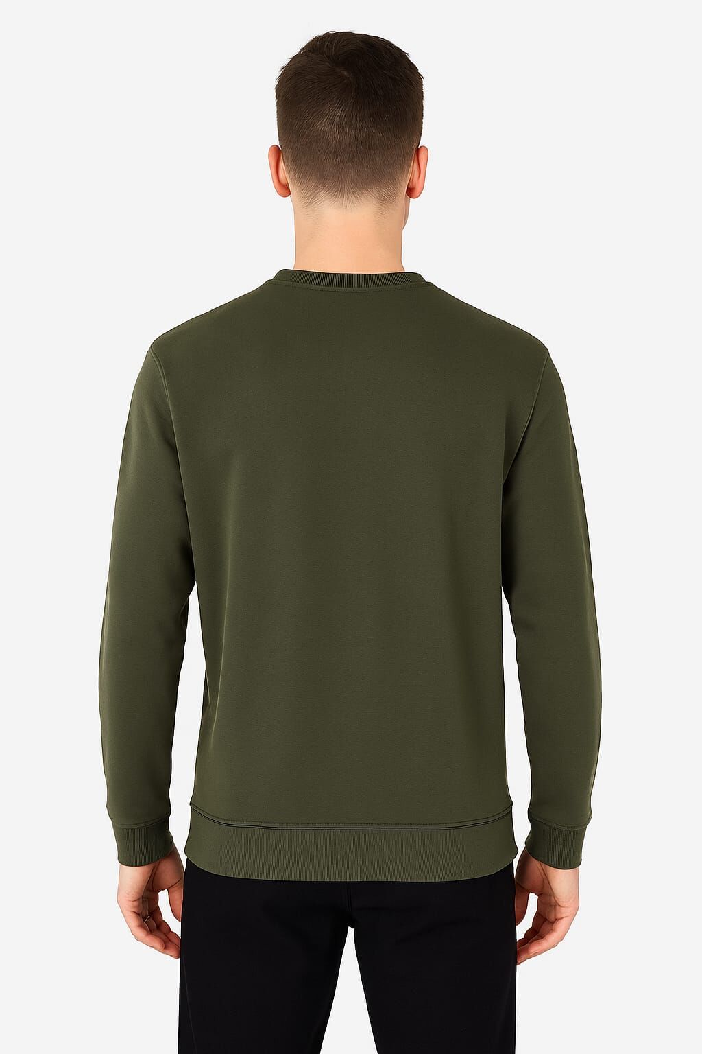 Triko Bisiklet Yaka Çizgi Detaylı Uzun Kollu Erkek Sweatshirt Günlük Kombinlere Uygun 5133 HAKİ