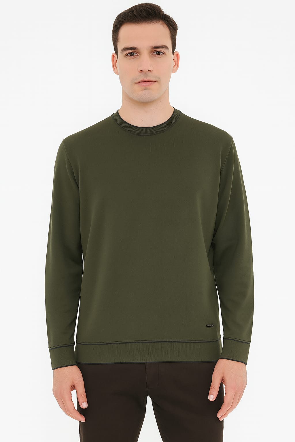 Bisiklet Yaka Çizgi Detaylı Uzun Kollu Erkek Triko Sweatshirt 5133 HAKİ HAKİ - S