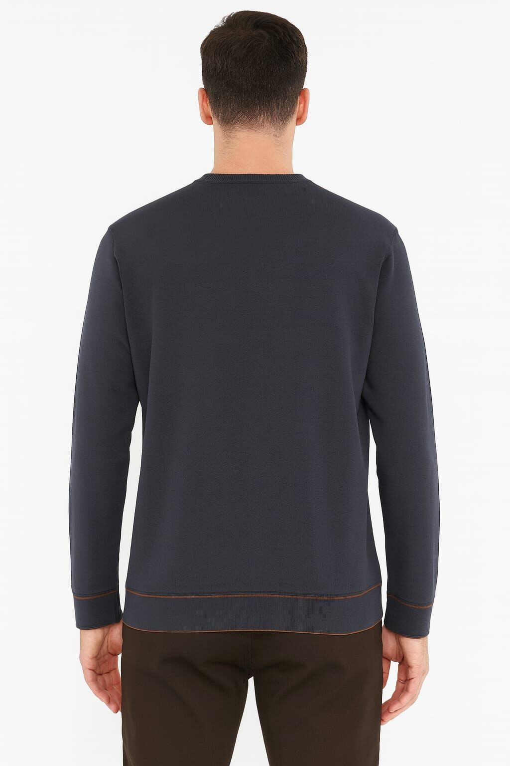 Triko Bisiklet Yaka Çizgi Detaylı Uzun Kollu Erkek Sweatshirt Günlük Kombinlere Uygun 5133 LACİVERT