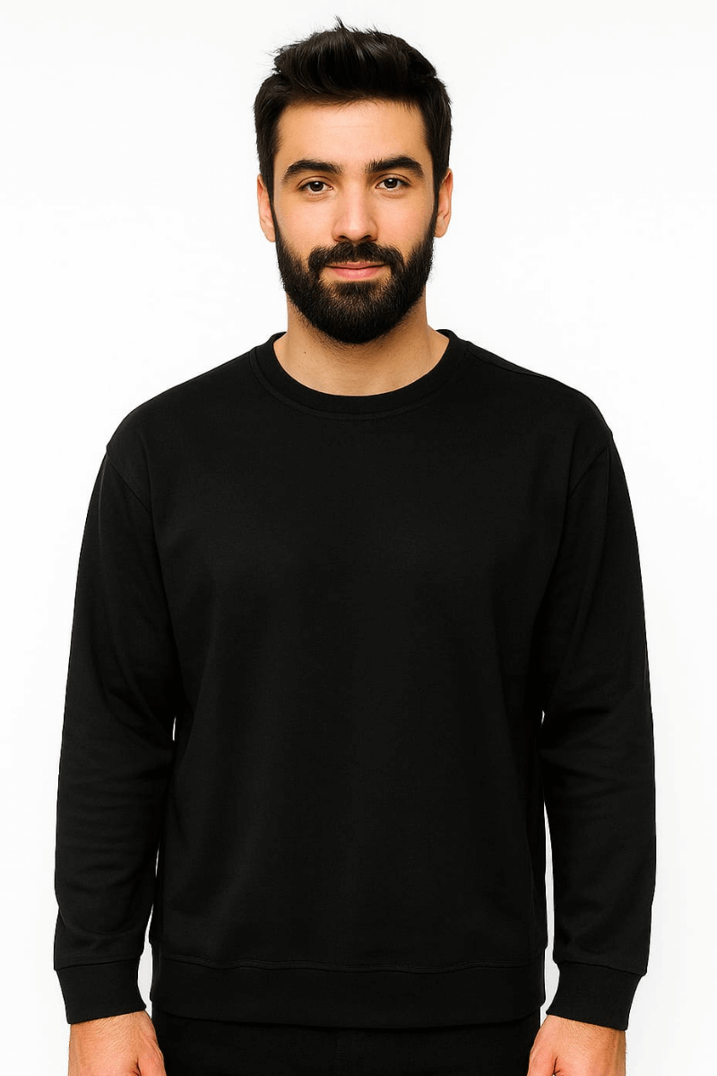 Bisiklet Yaka Uzun Kollu Viskon Karışımlı Regular Kesim Erkek Sweatshirt 95256-27 SİYAH SİYAH - L