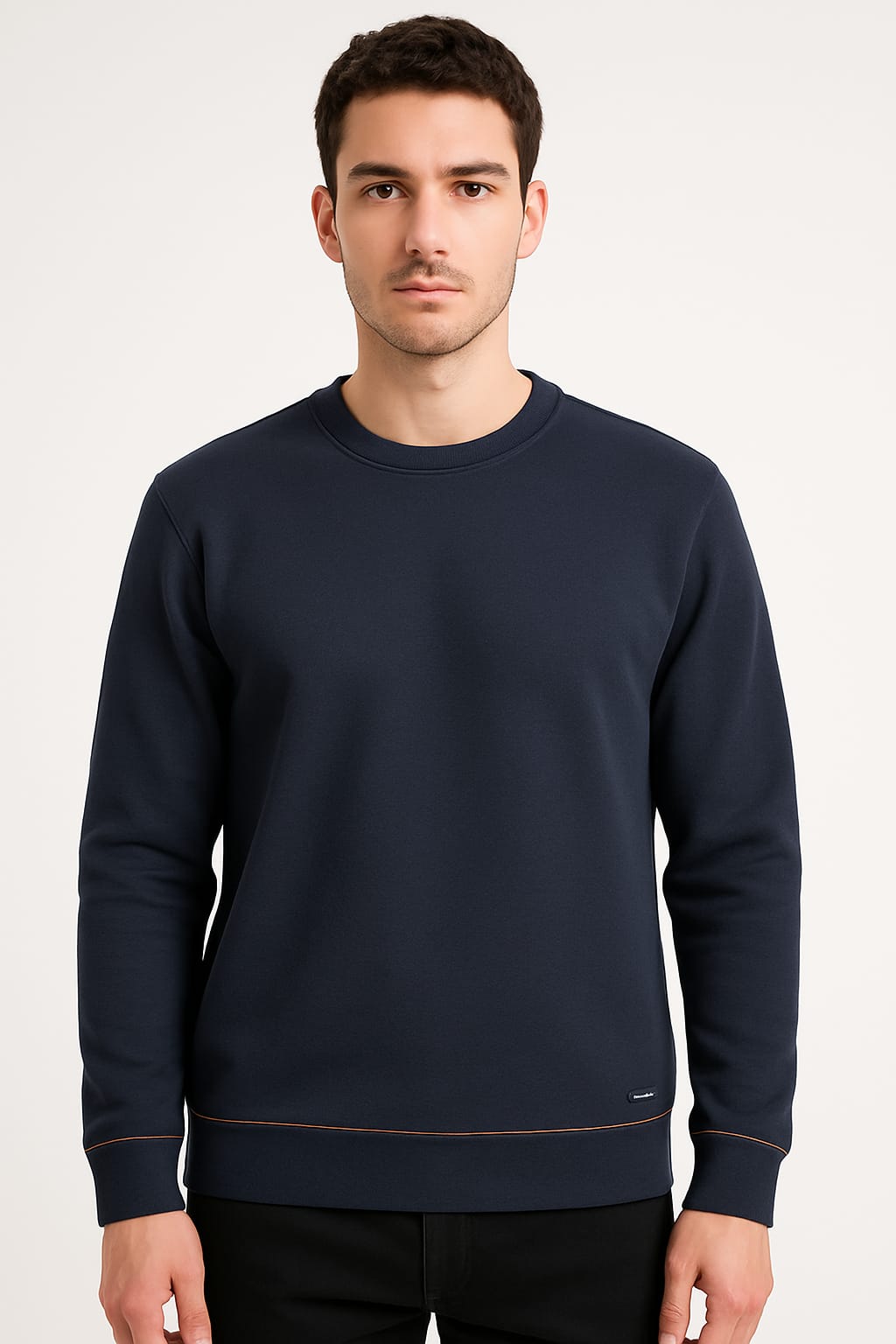 Bisiklet Yaka Çizgi Detaylı Uzun Kollu Erkek Triko Sweatshirt 5133 LACİVERT LACİVERT - XXL