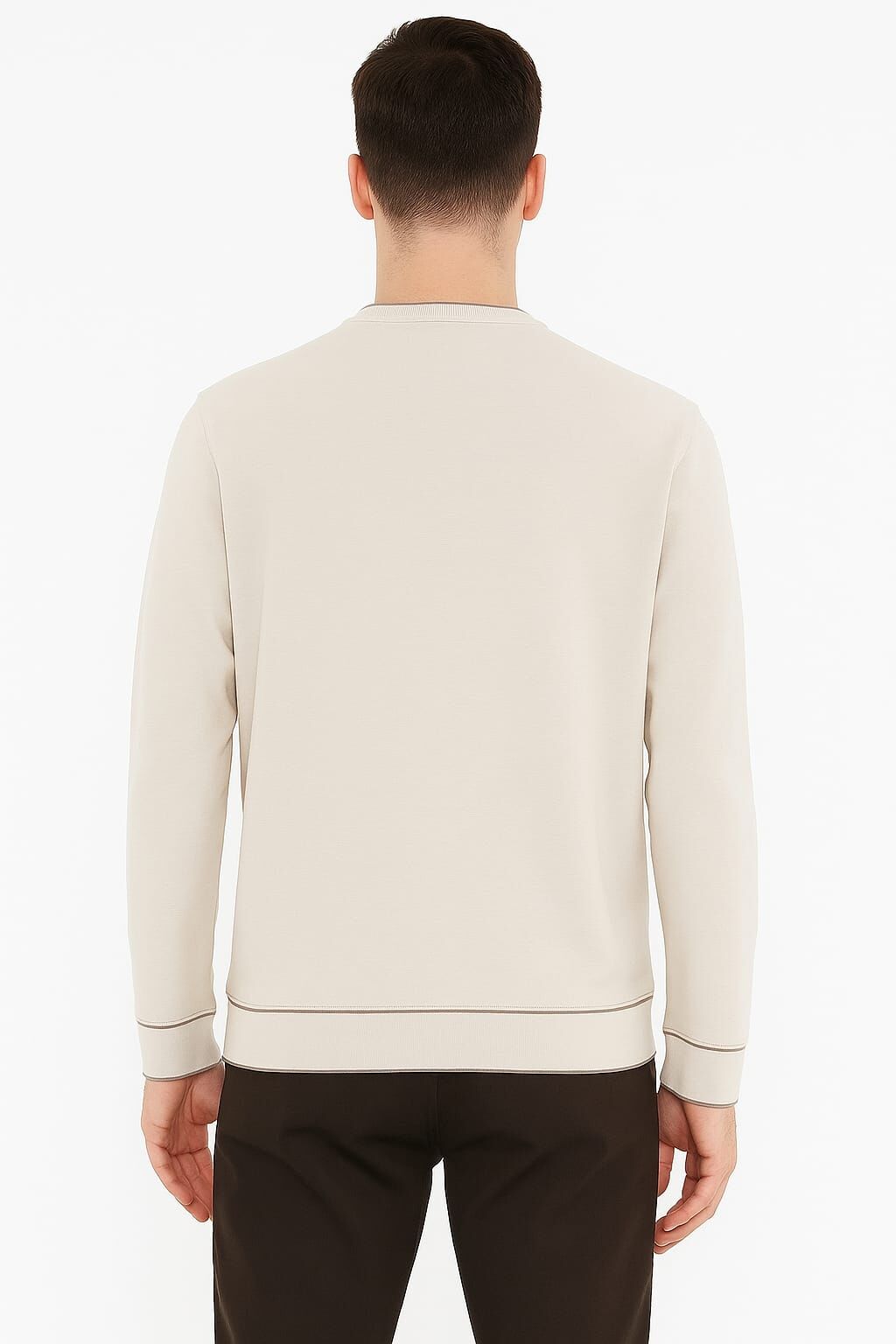 Triko Bisiklet Yaka Çizgi Detaylı Uzun Kollu Erkek Sweatshirt Günlük Kombinlere Uygun 5133 TAŞ