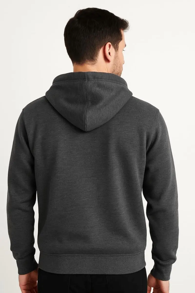 Uzun Kollu Pamuk Karışımlı Yandan Cepli Sıcak Tutan Regulear Kalıp  Şapkalı Fermuarlı Erkek Sweatshirt 5461