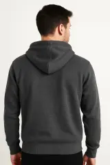 Uzun Kollu Pamuk Karışımlı Yandan Cepli Sıcak Tutan Regulear Kalıp  Şapkalı Fermuarlı Erkek Sweatshirt 5461