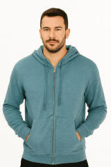 Uzun Kollu Pamuk Karışımlı Yandan Cepli Sıcak Tutan Regulear Kalıp  Şapkalı Fermuarlı Erkek Sweatshirt 5461