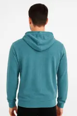 Uzun Kollu Pamuk Karışımlı Yandan Cepli Sıcak Tutan Regulear Kalıp  Şapkalı Fermuarlı Erkek Sweatshirt 5461