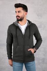 Uzun Kollu Pamuk Karışımlı Yandan Cepli Sıcak Tutan Regulear Kalıp  Şapkalı Fermuarlı Erkek Sweatshirt 5461