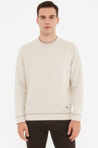Bisiklet Yaka Çizgi Detaylı Uzun Kollu Erkek Triko Sweatshirt 5133 TAŞ TAŞ - S