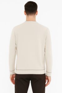 Bisiklet Yaka Çizgi Detaylı Uzun Kollu Erkek Triko Sweatshirt 5133 TAŞ TAŞ - S