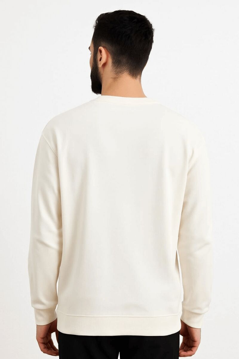 Erkek Sweatshirt Bisiklet Yaka Uzun Kollu Viskon Karışımlı Regular Fit Rahat Sade Şık Günlük Sweat 95256-27 BEYAZ