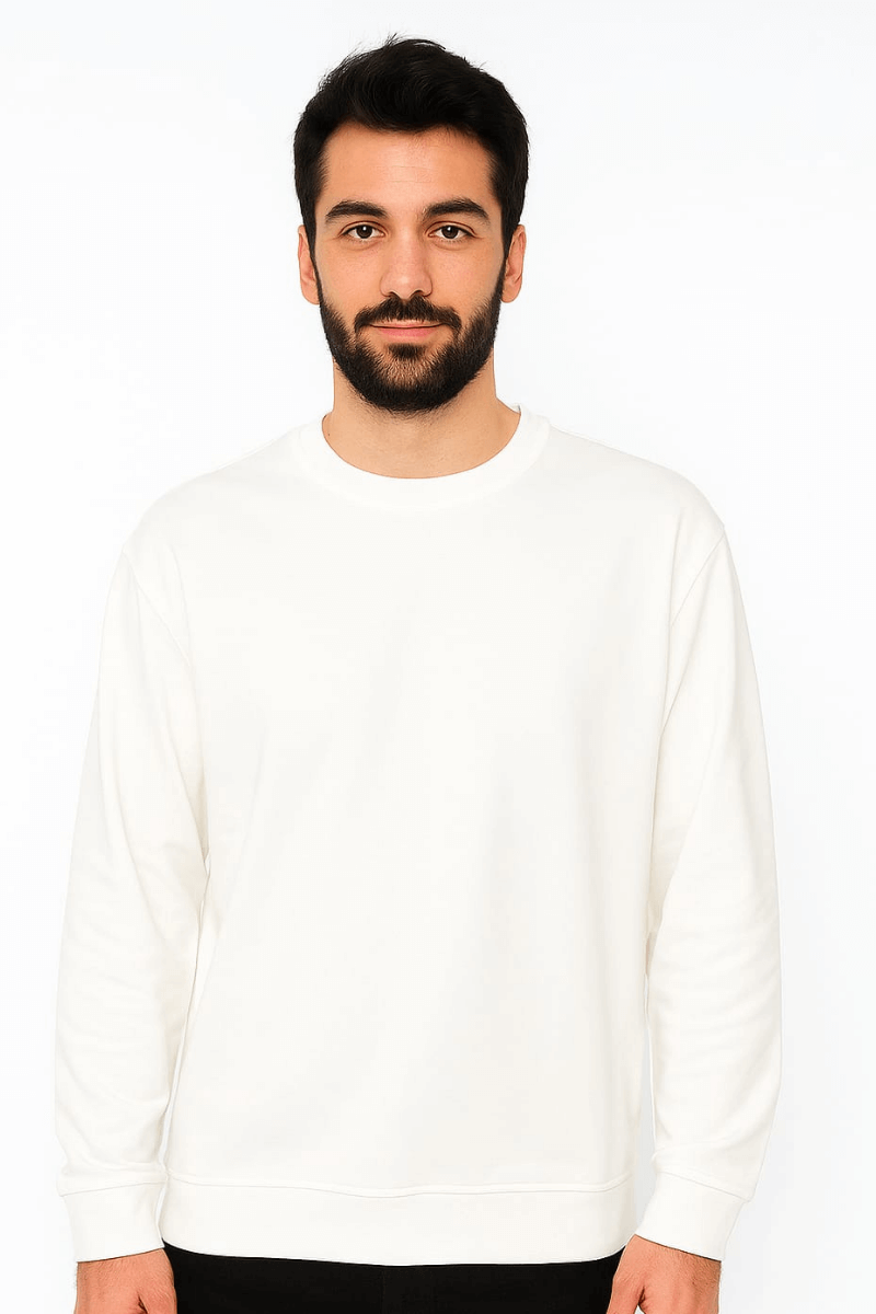 Bisiklet Yaka Uzun Kollu Viskon Karışımlı Regular Kesim Erkek Sweatshirt 95256-27 BEYAZ BEYAZ - L