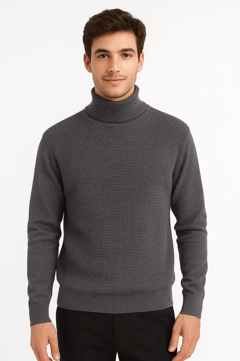 Uzun Kollu Tam Balıkçı Yakalı Sıcak Ve Rahat Erkek Boğazlı Triko Kazak 93099