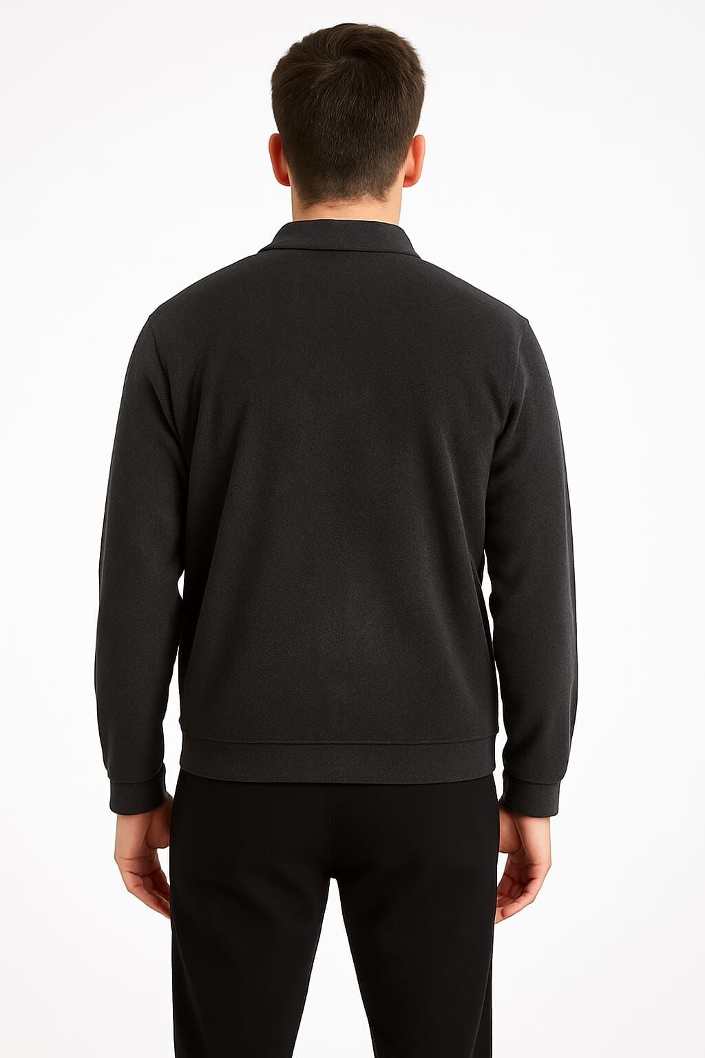 Cepli Ve Fermuarlı Gömlek Yakalı Erkek Hırka Polyester Kumaş 735 SİYAH