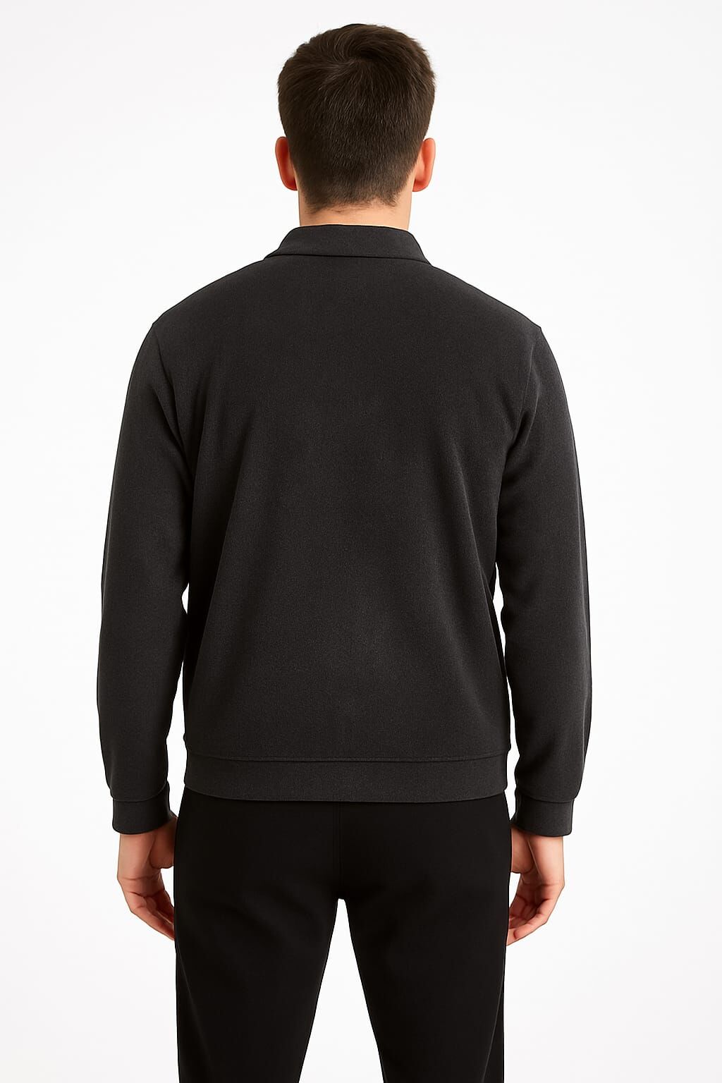 Cepli Ve Fermuarlı Gömlek Yakalı Erkek Hırka Polyester Kumaş 735 SİYAH