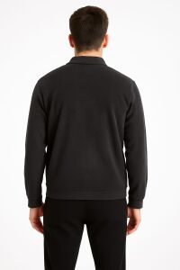 Cepli Ve Fermuarlı Gömlek Yakalı  Polyester Kumaş Erkek Hırka 735 SİYAH SİYAH - XXL
