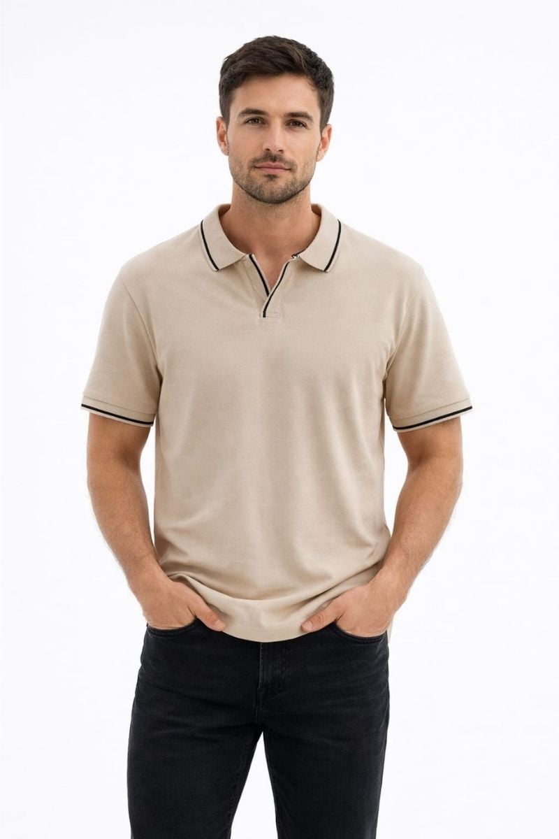 Erkek Polo Yaka Penye T-Shirt  Yazlık Konforlu Şık Tasarım 95301 BEJ