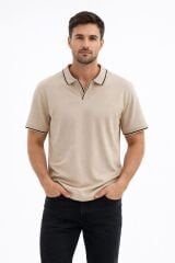Erkek Polo Yaka Penye T-Shirt  Yazlık Konforlu Şık Tasarım 95301 BEJ