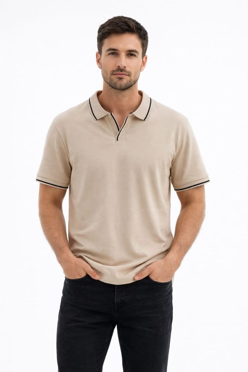Polo Yaka Penye Erkek Tişört 95301 BEJ BEJ - XL