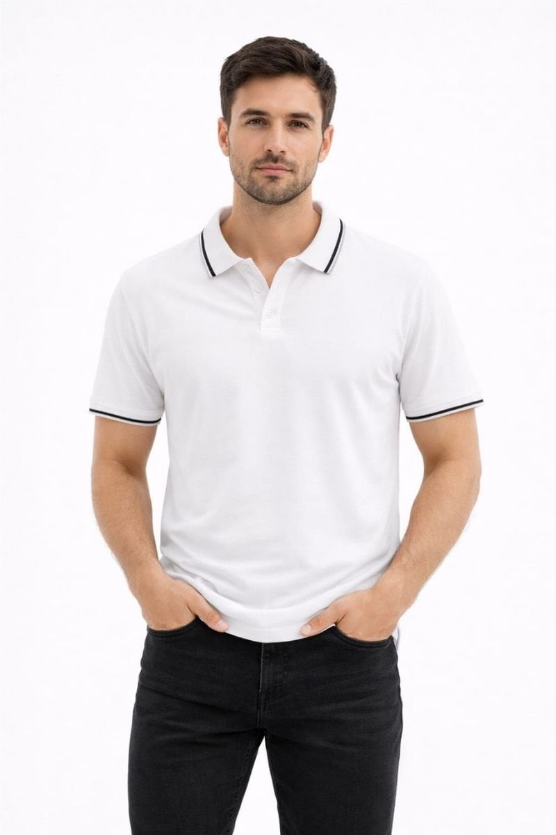 Erkek Polo Yaka Penye T-Shirt  Yazlık Konforlu Şık Tasarım 95301 BEYAZ