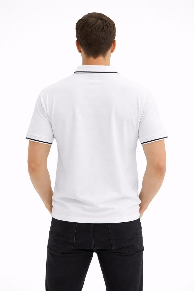 Erkek Polo Yaka Penye T-Shirt  Yazlık Konforlu Şık Tasarım 95301 BEYAZ